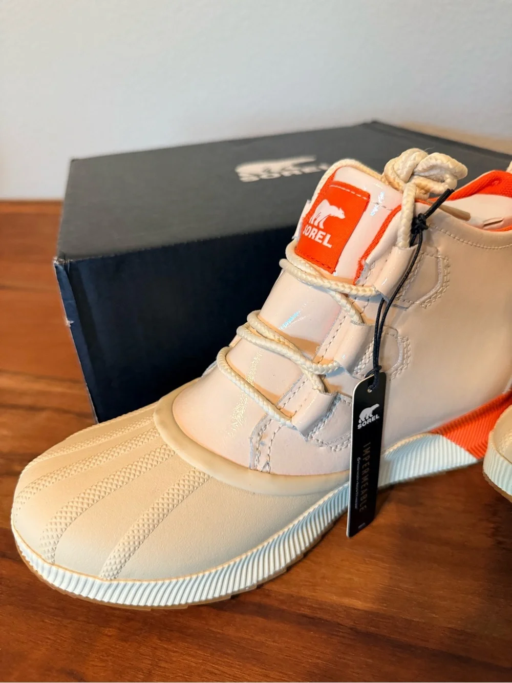 Sorel Cream and Orange Lace-Up Waterproof Boots